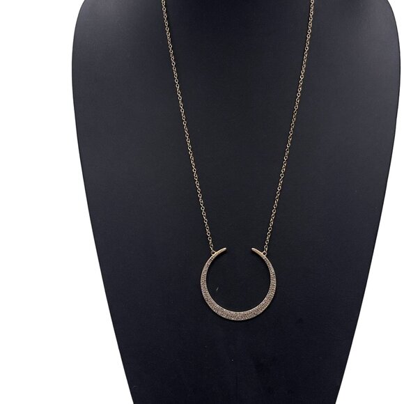 T&R Pave Rhinestone Crescent Half Moon Pendant Chain Necklace Gold Tone Classic - Picture 2 of 6